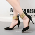 2019 Summer Plus Size Ladies Sandals Pure Color Suede Pointed Toe Wide Width Thin Heel D'Orsay Pumps Gold Ankle Strap Pumps